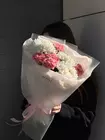Купить Дуобукет из одиночных хризантем и розовых гвоздик с доставкой по городу Томск