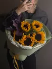 Букет из 5 подсолнухов с рубром заказать с доставкой в Томске
