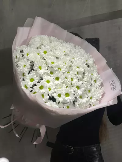 Купить Монобукет из 17 кустовых хризантем в розовом оформлении в Томске