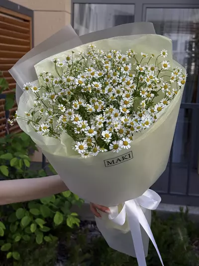 Оформить заказ на букет из кустовых ромашек в оформлении в Томске